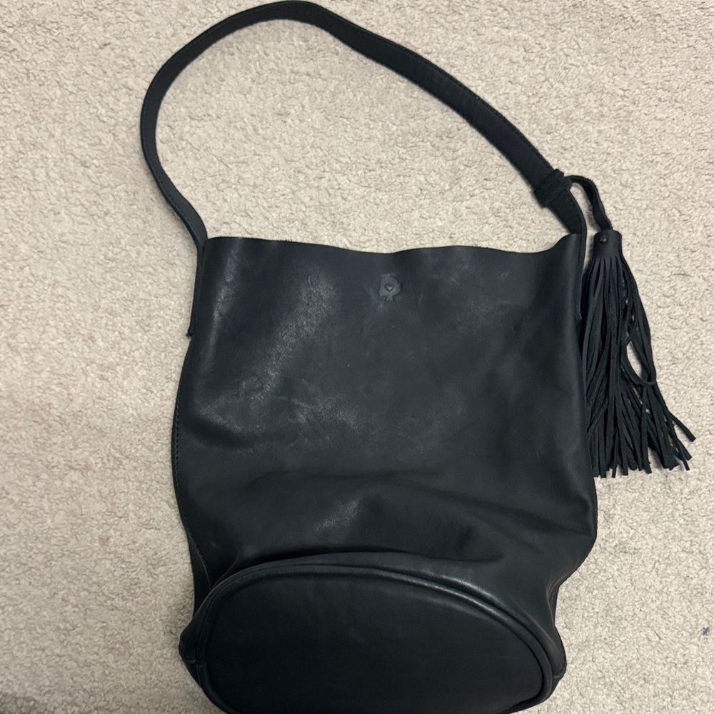 Able Black Leather Hobo Bag with Tassel